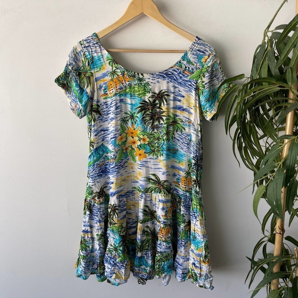 Vintage 90s Jacqueline Studio Tropical Hawaiian Shirt Dress